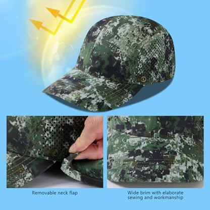 BASSDASH UPF 50+ Foldable Fishing Hat Baseball Cap with Removable Neck Flap Portable for Men Women Golf Hiking - color: Woodland Ⅱ With Unfoldable Brim