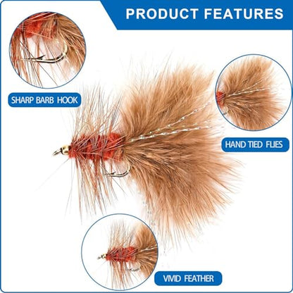 18PCS Fly Fishing Flies Assortment, Hand Tied Woolly Bugger Flies for Trout Bass Flyfishing, Wet Nymphs Streamer Flies Fly Fishing Lures
