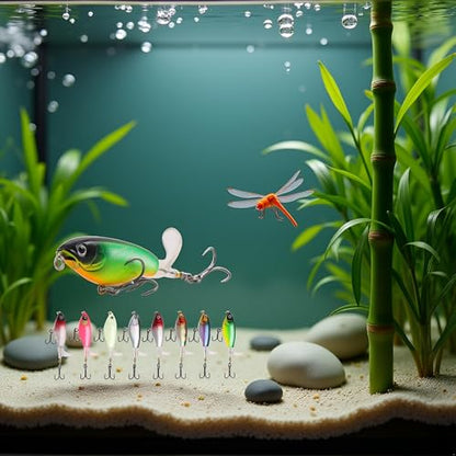 1Pc Green Topwater Fishing Lures Bass with Floating Tractor Rotating Tail Barb Treble Hooks Artificial Hard Bait Swimbait Lures Surface Crankbait for Bass Trout Walleye Pike Musky Fishing Topwater