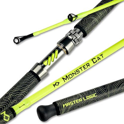 Monster Catfish Casting Rod, 7' MH Glow-in-Dark 1-Piece | Glow catfish rod with S-glass carbon blank, EVA grip, stainless guides, 10-50lb line and 1-10oz lures for night fishing - color: Yellow, size: ["Catfish Rod 7'-1pc-Medium Heavy"]