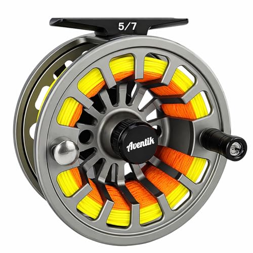 Aventik FLK Fly Fishing Reel Aluminum Trout 3/5, 5/7, 7/9wt Large Arbor Freshwater Fly Reel - size: 7/9wt, style: Grey-with Line