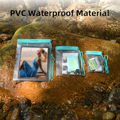 YUMQUA Clear Waterproof Bag, Waterproof Document Pouch Passport Holder Water Tight Map Case Waterproof Pouch Water Proof Small Dry Bags for Kindle Phone Tablet Camera, Kayak Boat PaddleBoard - color: Teal