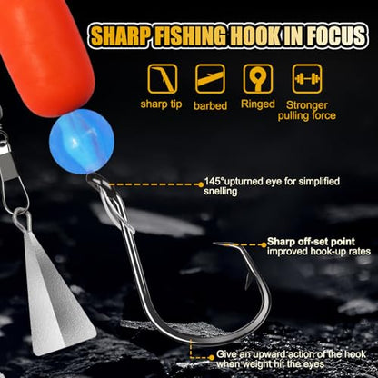Pompano Rigs for Surf Fishing Saltwater Floats Catfishing Pompano Fishing Rigs with Double Circle Hooks and Pyramid Sinker 5pcs/8pcs - color: orange - 5pcs