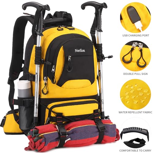 Nerlion 40L Hiking Backpack Travel Backpack for Men Women Camping Waterproof Outdoor Hiking Daypack Lightweight Backpack (Yellow) - color: A5- Yellow