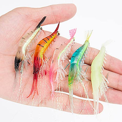 10PCS Saltwater Fishing Lures Shrimp Baits Set, Premium Soft Shrimp Fishing Tackle with Luminous Sharp Hooks, for Freshwater and Saltwater - Syosisny