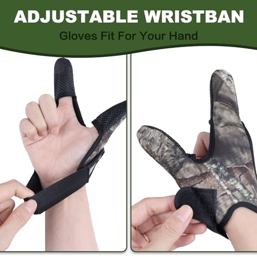 Double-Finger Gloves, 3 Pack Anti-Slip Fishing Glove, Professional Finger Gloves Protector Unisex Elastic Band Glove for Outdoor Fishing - color: Camouflage