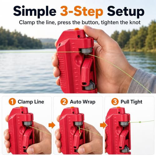 IBHOO Automatic Fishing Knot Tying Tool, 2026 Upgraded Easy Cast Knot Tying Tool, Portable Electric GT for PE Line and Leader Knots, for Saltwater Fishing Anglers - color: Red