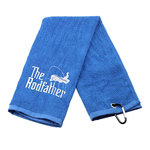 PWHAOO Fishing Towel Fisherman Gift The Rodfather Dad Papa Embroidered Towel with Clip (The Rodfather)