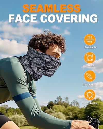 4Pack Neck Gaiter for Men Women Face Cover Mask Head Wrap Balaclava Headwear Bandana Headband Magic Scarf - color: A-black-paisley-1