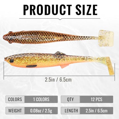 TRUSCEND Shadtale Easy Catch Soft Fishing Lures, Unique Vibration and Action for Various Rigs, Paddle Tail Swimbaits Trailer for Bass, Trout, Crappie, Walleye, Redfish, Saltwater & Freshwater Fishing - color: H3-2.5",0.08oz,12pcs