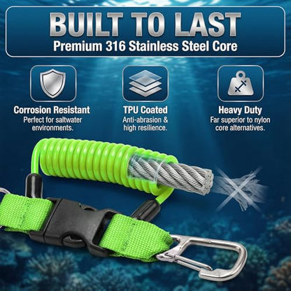 Scuba Diving Lanyard - Underwater Camera Lanyard, Anti-Loss Retractable Gear Tether with Quick-Release Buckle Clip - color: Green