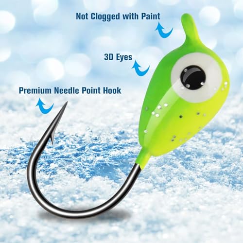 Dovesun Ice Fishing Jigs Kit Ice Fishing Lures Glow in The Dark Fishing Gear Lures 20-93Pcs Jig Head with Tackle Box for Panfish Walleye Crappie Perch Bluegil Trout - color: 93pcs
