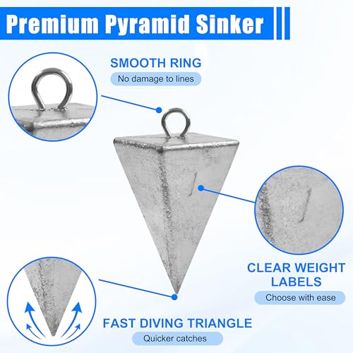 Fishing Weights Sinkers, 77pcs Drop Bass Weights Sinker Saltwater Casting Fishing Sinkers Assortment Set Pyramid Sinker Bullet Worm Weight Catfish for Freshwater Surf Fishing