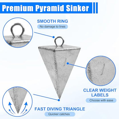 Fishing Weights Sinkers, 77pcs Drop Bass Weights Sinker Saltwater Casting Fishing Sinkers Assortment Set Pyramid Sinker Bullet Worm Weight Catfish for Freshwater Surf Fishing