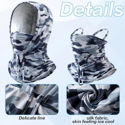 Patelai 6 Pcs Summer Balaclava UV Face Mask Sun Protection Cooling Hood Full Head Face Cover for Women Men Cycling Fishing - color: Camo