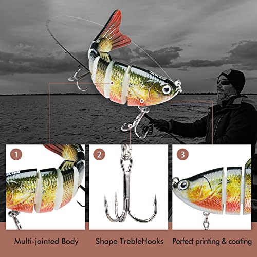 TRUSCEND Swimmax Easy Catch Fishing Lures with BKK Hooks, Wiggling, Vibrating, Rattling and Gurgling for More Bites, Heavy-Duty Dyneema Fiber Jointed Swimbaits for Bass, Trout, Crappie, Walleye, Pike - color: A2-4",0.6oz