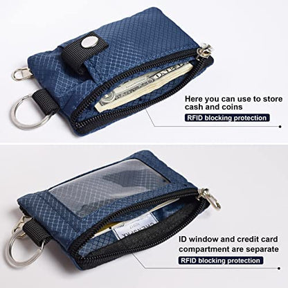 CHENSPRX Minimalist RFID Blocking Small Wallet with ID Window,WaterResistant Zip Id Case Wallet with Lanyard Keychain for Cards,Cash,Travel,Women,Men - color: Navy