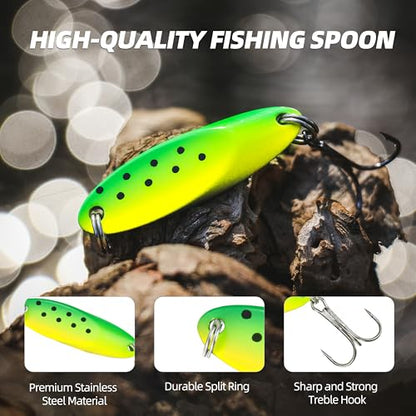 Jigging Spoon Fishing Lures, Slant Cut Metal Spoon with Glow, High Flash, Sharp Treble Hooks, Precision Wobble for Bass, Trout, Pike & Walleye - color: 6PCS, size: 3/16oz