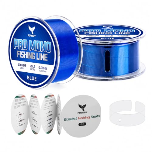Monofilament Fishing Line with Knot Guide Card, Tangle-Free Snap Ring for No More Mess, Low Memory Smooth Casting Nylon Mono String, 15/20/30/50/80LB, 220-1050 Yards - color: Blue, size: 20LB 600Yards