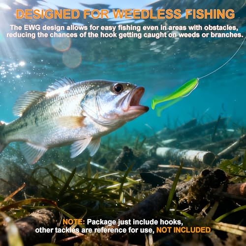 24pcs Weighted Swimbait Hooks Set with Box, EWG Weedless Fishing Hooks with Spring Screw Lock, Saltwater Freshwater Worm Fishing Hooks for Bass Walleye Catfish, 1#, 1/0, 2/0, 3/0, 6pcs Each Size