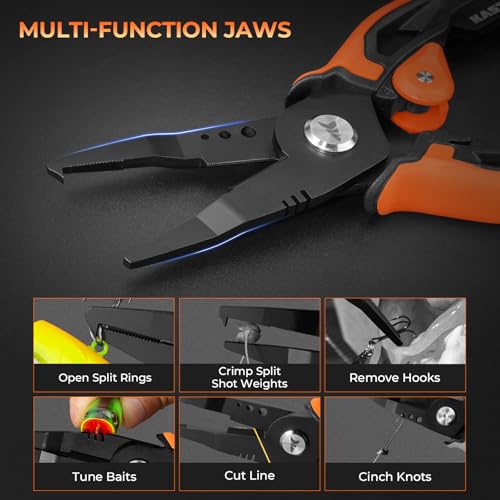 KastKing AeroVice 7.5” Fishing Pliers, 420 Stainless Steel, Uni-Body Construction, Lightweight & Corrosion-Resistant, Multi-Function Jaws, Braid Cutters, Sheath, Lanyard & Carabiner - style: 7.5'' Split Ring Nose