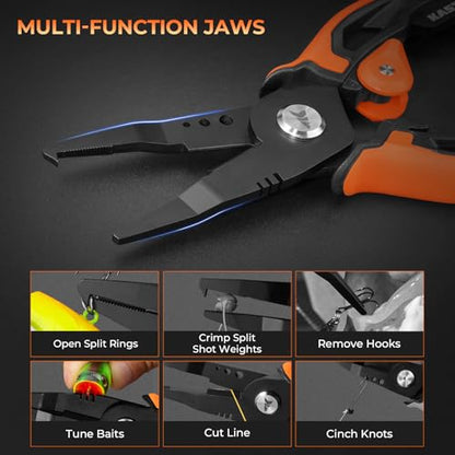 KastKing AeroVice 7.5” Fishing Pliers, 420 Stainless Steel, Uni-Body Construction, Lightweight & Corrosion-Resistant, Multi-Function Jaws, Braid Cutters, Sheath, Lanyard & Carabiner - style: 7.5'' Split Ring Nose