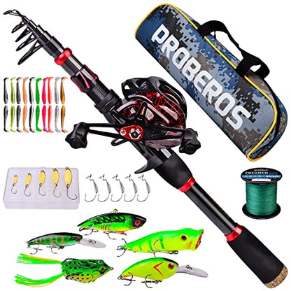 Fishing Rod and Reel Combo, 6.9ft Carbon Fiber Telescopic Fishing Pole with Spinning/Baitcasting Reel Combos, Sea Saltwater Freshwater Ice Bass Fishing Tackle Set Fishing Rods Kit - color: B:Baitcasting Combo 6.9FT+Left Handed Reel