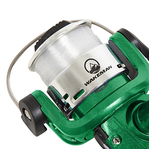 Wakeman Fiberglass Fishing Rod and Reel Combo – 2-Piece 65-Inch Medium Action Spinning Rod Set for Lake Fishing - color: Green Metallic