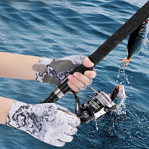 Fishing Gloves UPF50+ Sun Gloves, UV Protection Fingerless Gloves Men Women for Fly Fishing,Sailing,Hiking,Kayaking, Rowing,Paddling,Canoeing,Driving,Hunting,Fisherman Fishing Accessories - size: Large