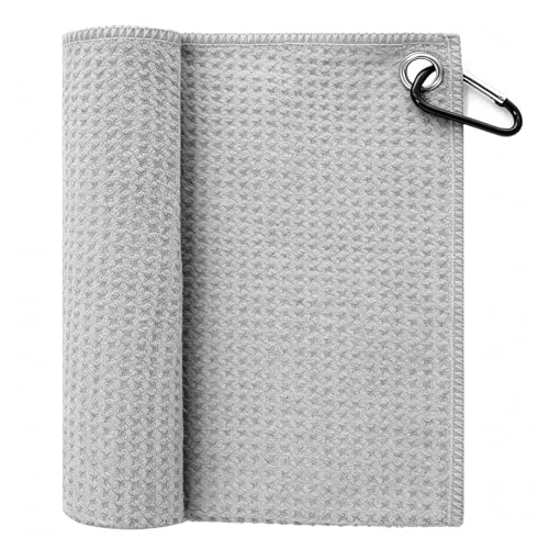 Fishing Towel with Clip,16" X 16",Waffle Pattern Effective Cleaning of Fishing Gear Accessories,Microfiber Absorbent Camping Towel for Men,Hiking Towel,Golf Towel,Grey - color: Grey