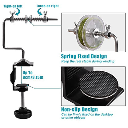Fishing Line Spooler Portable Fishing Reel Spooler Adjustable Stable Fishing Line Winder Spooler Machine with Clamp Suction Cup Base Spooling Station System for Spinning Casting Reels - color: Style A-With Clamp