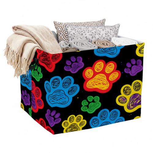 Dog Cat Paw Foldable Laundry Basket Hamper with Handles, 56L Large Capacity Toy Storage Organizer, Collapsible Clothes Hamper for Home Decor and Bedroom Organization. - color: Dog Cat Paw