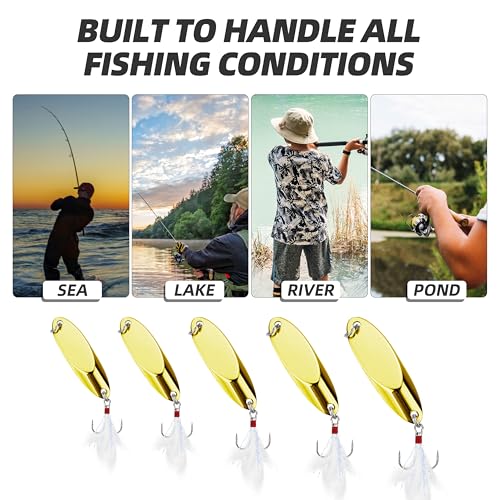 Jigging Spoon Fishing Lures 20/40PCS Kit – Metal Casting Spoon Lure Set with Treble Hooks, Mixed Sizes Spinner Baits for Saltwater & Freshwater Trout, Salmon, Bass - color: Silver, Gold, size: Mixed Size 40PCS