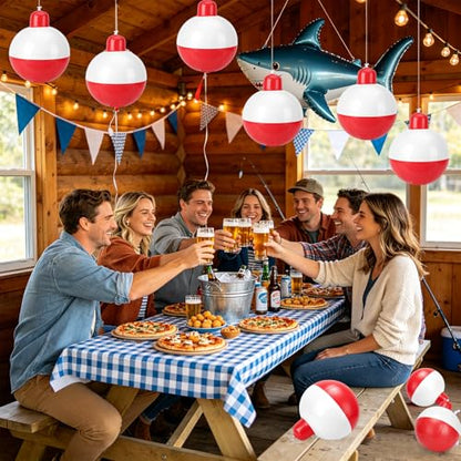 5 Pieces 12 Inch Inflatable Fishing Bobbers Red White Inflatable Bobbers Fishing Bobber Balloons for Fishermen Birthday Yard Swimming Pool Party Favors Supplies (5 PCS)