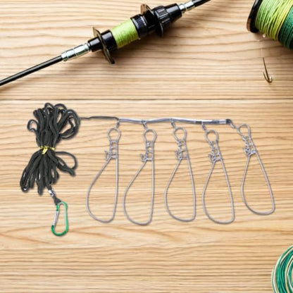 FENICAL Fishing Stringer Clips with 5-Lock Structure 3 Sets Stainless Steel for Convenient Catch and Release, Fish-Friendly Design Live Fish Holder Snap Hooks for Kayak and Bass Fishing