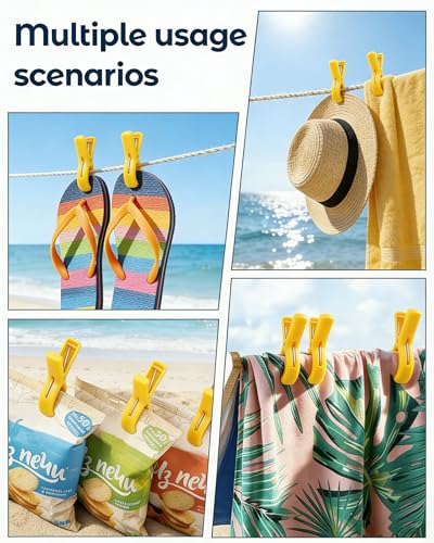 10 Pack Beach Towel Clips Heavy Duty Large Beach Essentials Chair Pool Clip | Yellow Clips with Strong Grip, Silicone Protection, Rust Resistant Spring, Multi-Use for Beach, Boat, Cruise & Outdoors - color: Yellow