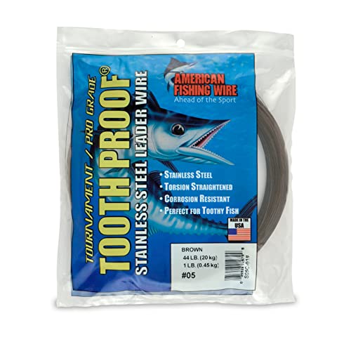 AFW Tooth Proof Stainless Steel Single Strand Hard Leader Wire - Bright and Camo for Shark, Barracuda, King Mackerel, Wahoo, Snook Bite Protection for Toothy Critters, Rigging Baits and Lures - color: Camo, style: #5, 44 Lb Test, 1 Lb