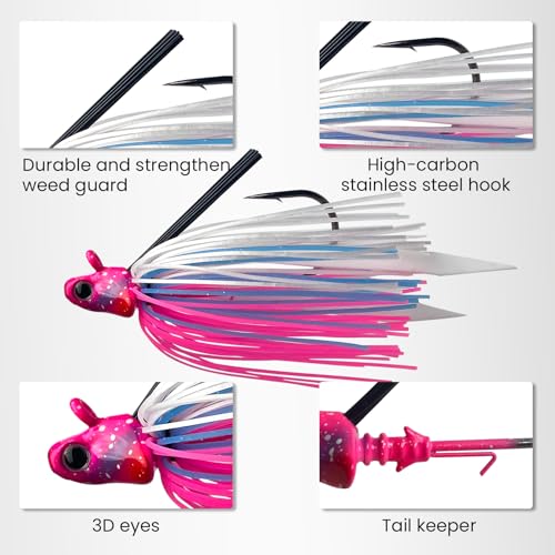 Pristis Jig Head Fishing Lures for Freshwater Saltwater, Weedless Swim Jig Teasers with Sharp Hooks & Exquisite Coating, Pre-Rigged Vibrating Swimbaits Kit Gear for Bass Crappie Walleye Trout Pike - color: 3 pcs Swim Jigs