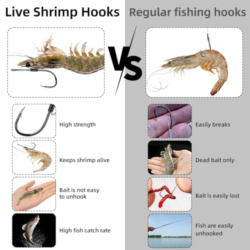 FishTrip Baitholder Fishing Hooks, 10/15pcs Live Shrimp Fixed Hooks Carbon Steel Long Shank Barbed Hooks for Redfish, Bream, Trout, bass 2/0 3/0 4/0