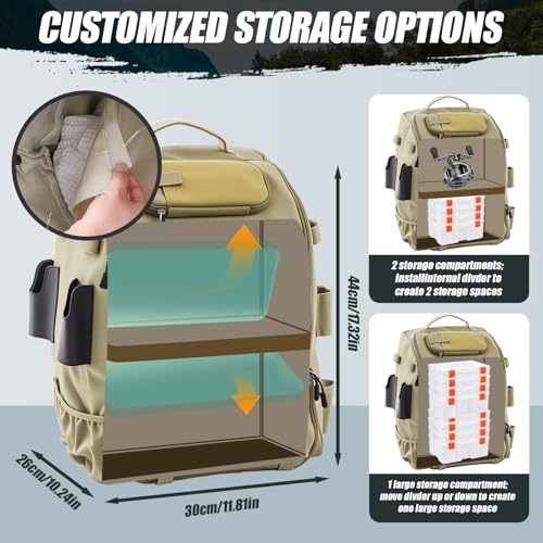 Fishing Tackle Backpack with Rod Holders, Gift for Fishermen Fishing Lovers, 40l Water Resistant Tackle Storage Bag with Adjustable Compartments, Large Capacity