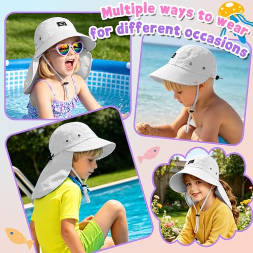 Kids Sun Hat with Detachable Neck Flap for Boys & Girls Wide Brim Fishing Hat for Kids Water Resistant UV Protection - color: 1 Pack-pure White