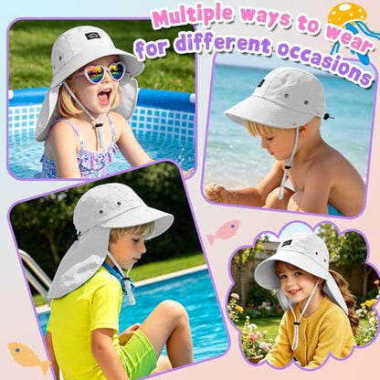 Kids Sun Hat with Detachable Neck Flap for Boys & Girls Wide Brim Fishing Hat for Kids Water Resistant UV Protection - color: 1 Pack-pure White