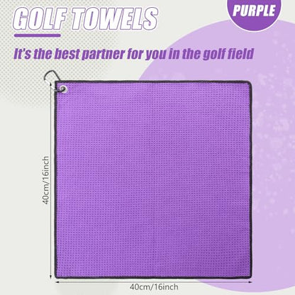 Batiyeer 30 Pcs Golf Towels Bulk for Bags 16'' x 16'' Microfiber Fabric Golf Towel with Clip Waffle Pattern for Men Mini Tournament Fitness Yoga Camping (Purple) - color: Purple