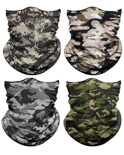 4Pack Neck Gaiter for Men Women Face Cover Mask Head Wrap Balaclava Headwear Bandana Headband Magic Scarf - color: A-camo-2