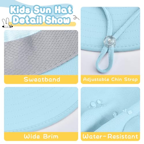 ZOORON Outdoor Kids Sun Hat with Neck Flap UPF 50+ Sun Protection Fishing Hat Wide Brim Summer Kids Beach Hats for Girls Boys - color: 1pack-light Blue