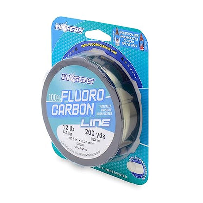 Hi-Seas 100% Fluorocarbon Fishing Line Clear - Strong & Tough Fishing Leader Line, Sinks Faster Than Monofilament Fishing Line. Available in 6lb, 8lb, 10lb, 12lb, 15lb, 20lb, 25lb Test - style: 12 Pound Test, 200 Yard