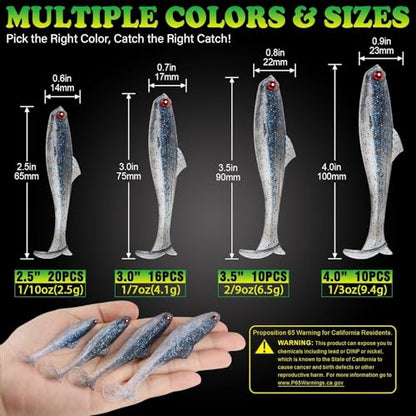 LUCKYFISHING Paddle Tail Swimbaits Soft Plastic Swimbaits Soft Baits for Bass Fishing Trout Crappie Walleye Freshwater Saltwater 10/16/20 PCS Soft Plastic Baits 4/3.5/3/2.5 Inch - color: Blue, size: 2.5 inch-20pcs