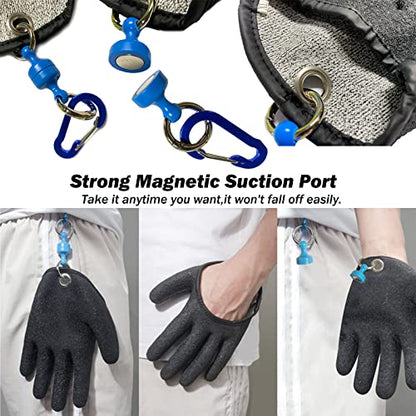 Professional Fishing Gloves,Catch Fish Gloves with Magnet Hooks, Anti-Slip Fishing Gloves Protects Hand (Black) - color: Right
