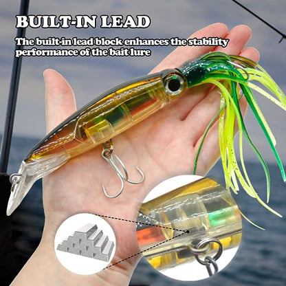 Squid Fishing Lures Set, Fishing Squid Lures Soft Luminous, Large Simulation Artificial Lures Baits Lifelike Plastic Fishing Soft Lure for Saltwater and Freshwater - color: A-Squid lure 6pcs