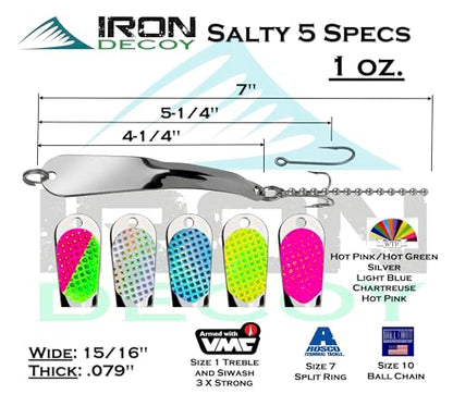 IRON DECOY Salty Fishing Lure Spoon, Saltwater, Casting, Trolling, Jigging, Seatrout, Striped Bass, Mackerel, Snook, Tarpon, Bluefish, Salmon - color: Silver, size: 1 OZ